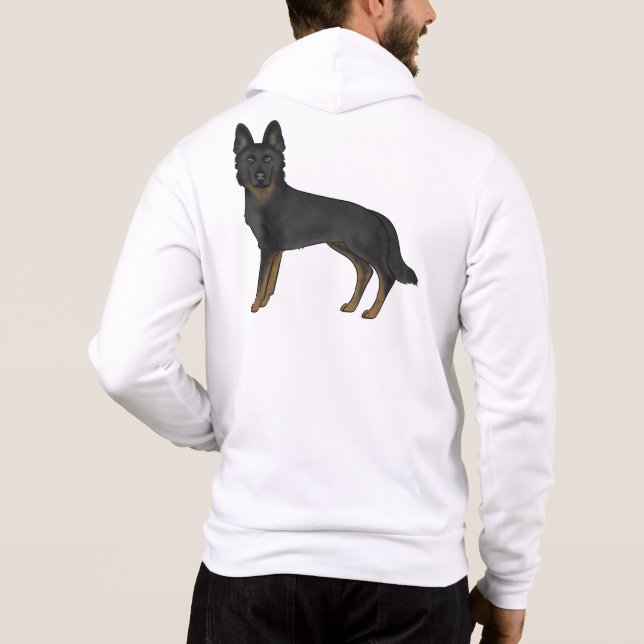 Bi-Black German Shepherd Cartoon GSD Dog Drawing Hoodie (Back)