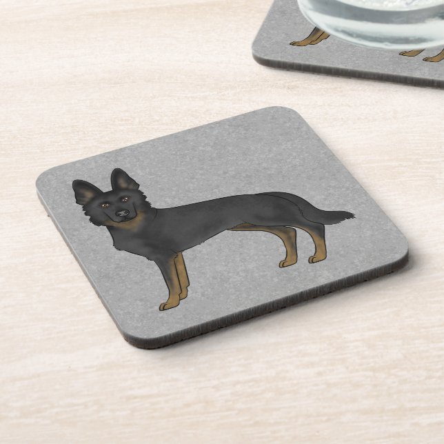 Bi-Black German Shepherd Cartoon GSD Dog Grey Coaster (Left Side)