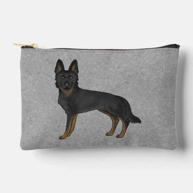 Bi-Black German Shepherd Cute Cartoon Dog Grey Accessory Pouch (Front)
