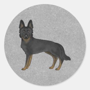Bi-Black German Shepherd Cute Cartoon Dog Grey Classic Round Sticker