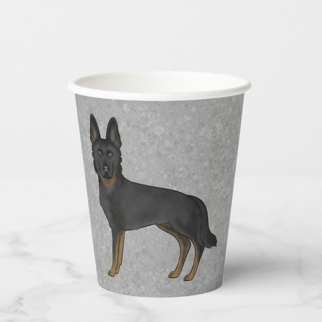 Bi-Black German Shepherd Cute Cartoon Dog Grey Paper Cups (Front)
