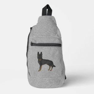 Bi-Black German Shepherd Cute Cartoon Dog On Grey Sling Bag