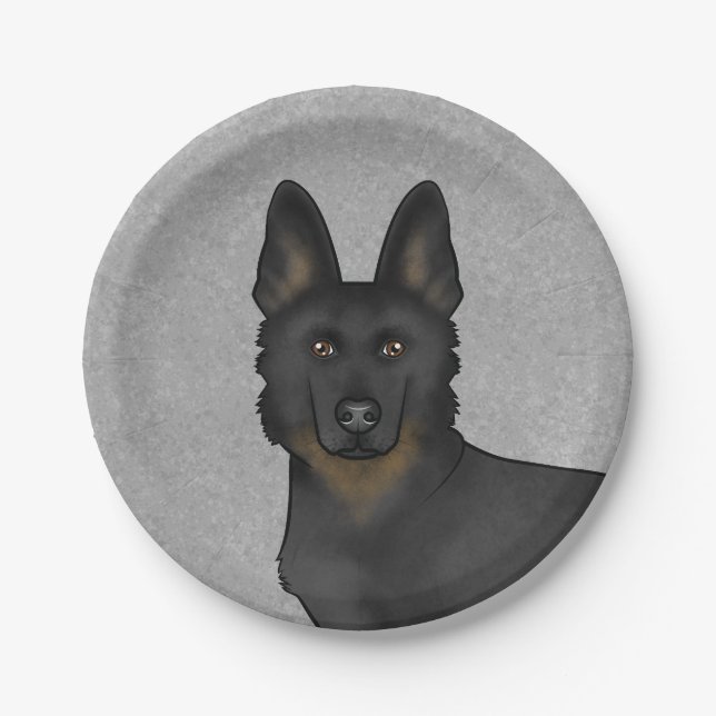 Bi-Black German Shepherd Cute Dog Head Grey Paper Plate (Front)