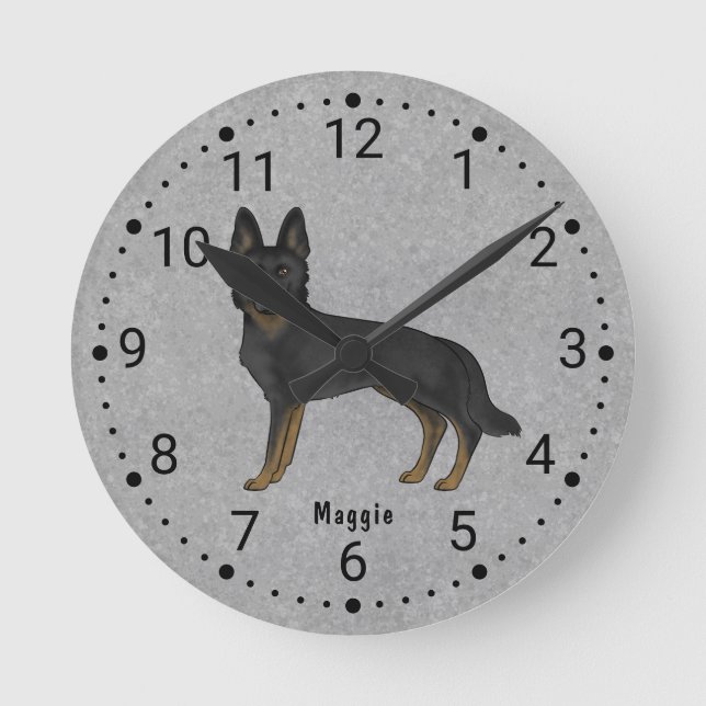 Bi-Black German Shepherd Cute Dog Numbered Clock (Front)