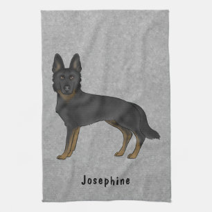 Bi-Black German Shepherd Dog And Custom Name Grey Tea Towel