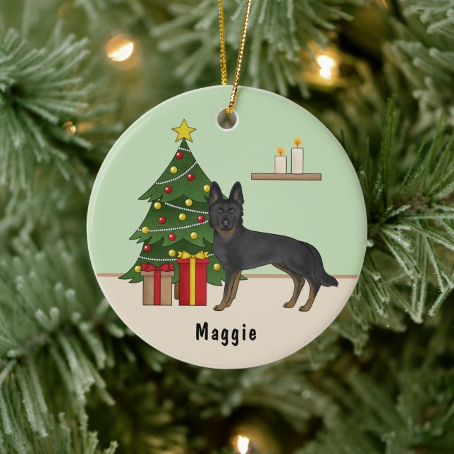 Bi-Black German Shepherd Festive Christmas Tree Ceramic Tree Decoration (Tree)