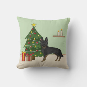 Bi-Black German Shepherd Festive Christmas Tree Cushion
