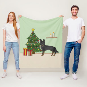 Bi-Black German Shepherd Festive Christmas Tree Fleece Blanket