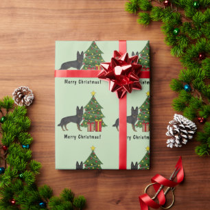 Bi-Black German Shepherd Festive Christmas Tree Wrapping Paper