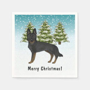 Bi-Black German Shepherd Winter Forest With Text Napkin