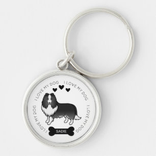 Bi-Black Shetland Sheepdog Cartoon Dog Love & Name Key Ring