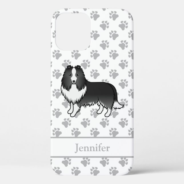 Bi-Black Shetland Sheepdog Cartoon Dog & Name Case-Mate iPhone Case (Back)