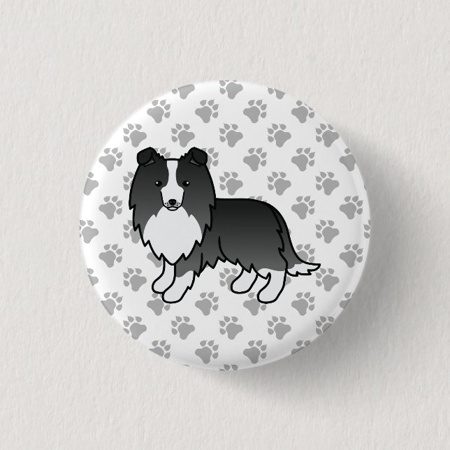 Bi-Black Shetland Sheepdog Cartoon Dog & Paws 3 Cm Round Badge (Front)