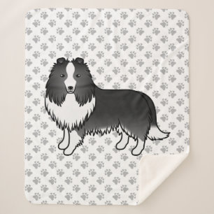 Bi-Black Shetland Sheepdog Cartoon Dog & Paws Sherpa Blanket