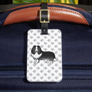Bi-Black Shetland Sheepdog Cartoon Dog & Text Luggage Tag