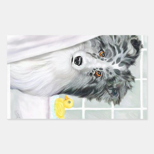 Bi Blue Sheltie Bath Rectangular Sticker (Front)