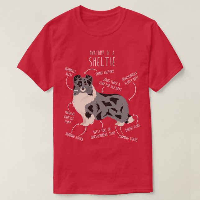 Bi Blue Sheltie Shetland Sheepdog Anatomy T-Shirt (Design Front)