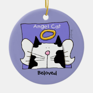 Bi-Colour Cat Angel Personalise Ceramic Tree Decoration