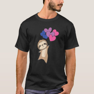 Bi Flag Pride Lgbtq Balloon Hearts Sloth T-Shirt
