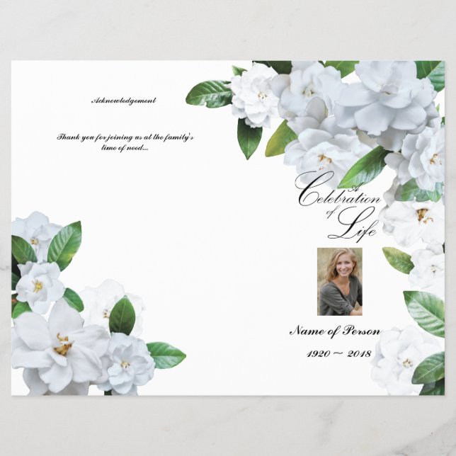 Bi-Fold Funeral Program - White Gardenias Flyer (Front)