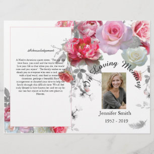 Bi-Fold Pink & Grey Roses Funeral Program Flyer