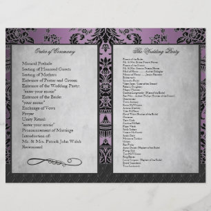 Bi Fold Purple Damask Wedding Ceremony Programs