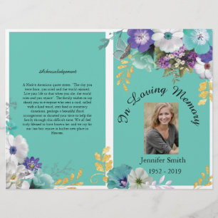 Bi-Fold Teal Lavender Butterfly Funeral Program Flyer