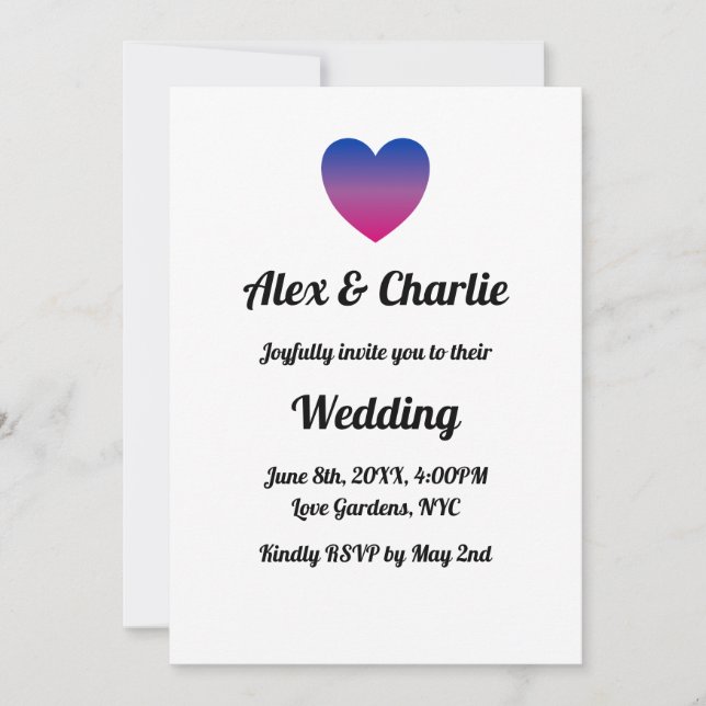 Bi LGBT Queer Heart Wedding Invitation (Front)