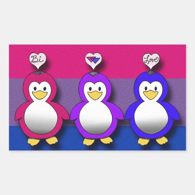 Bi Love Bi Pride Cute penguins Rectangular Sticker (Front)