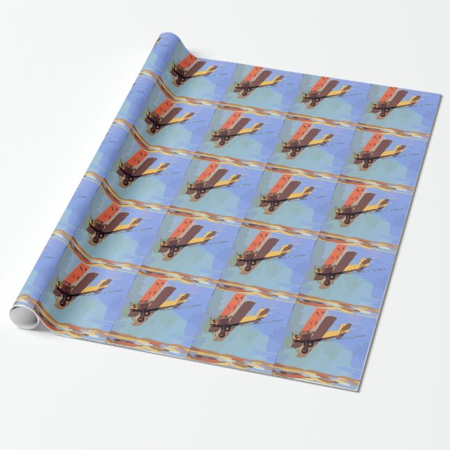 Bi Plane Vintage Wrapping Paper (Unrolled)