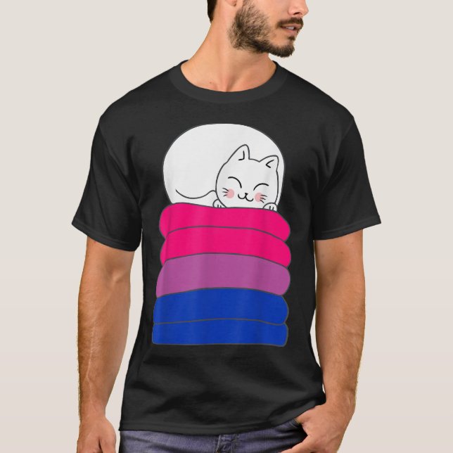 Bi Pride Cat LGBT Biseual Flag Cute funny Cat Pill T-Shirt (Front)