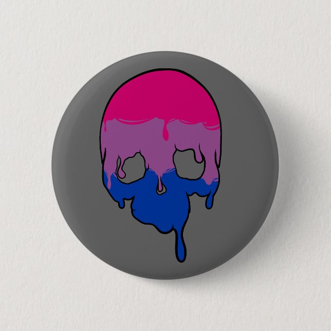 Bi Pride Dripping Skull 6 Cm Round Badge (Front)