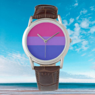 Bi Pride Elegance: Brown Leather Strap Watch