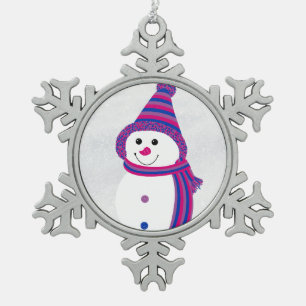 Bi Pride Snowman Snowperson pink purple blue Snowflake Pewter Christmas Ornament