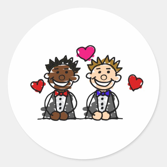 Bi-Racial Gay Couple Classic Round Sticker (Front)