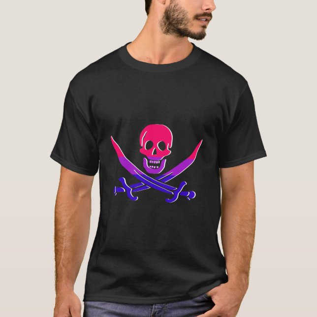 BI-rate Jolly Roger Bi Flag Colours Outline T-Shirt (Front)