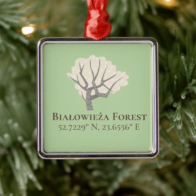 Białowieża Forest Latitude & Longitude  Metal Tree Decoration (Tree)