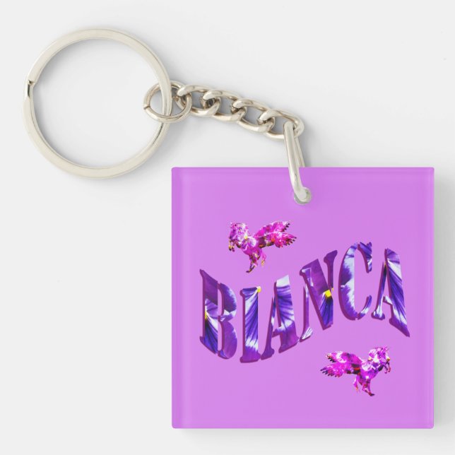 Bianca, Floral Ladies Name Logo, Key Ring (Front)