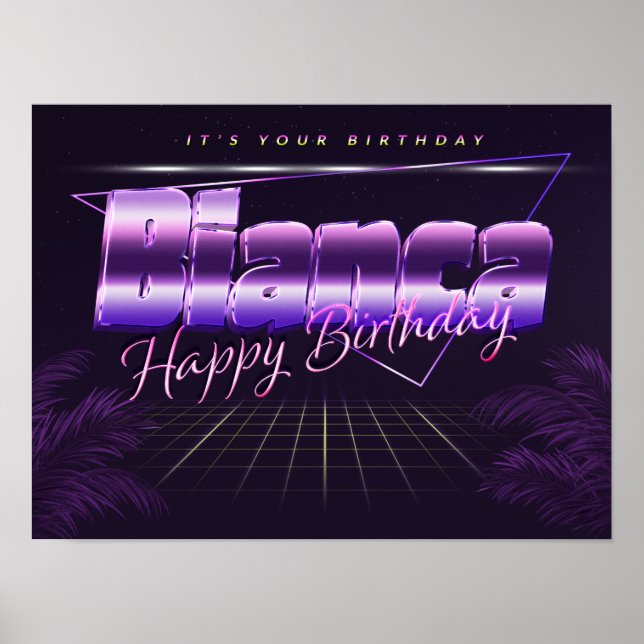 Bianca Name First Name lila retro poster birthday (Front)