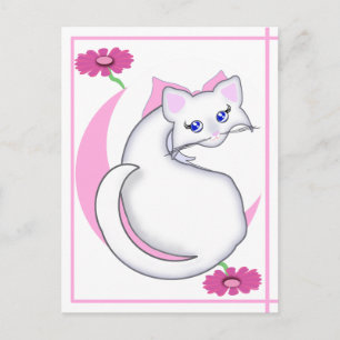 Bianca Toon Kitty Tickled Pinks w Flowers Postcard
