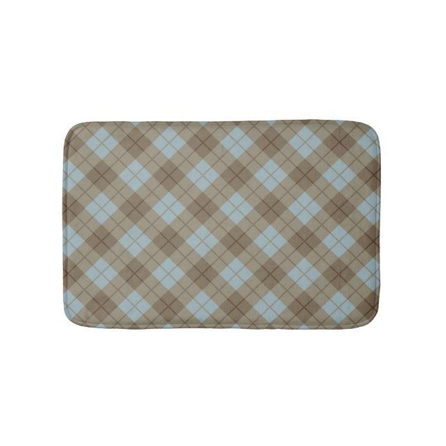 Bias Plaid in Blue and Brown Bath Mat (Front)