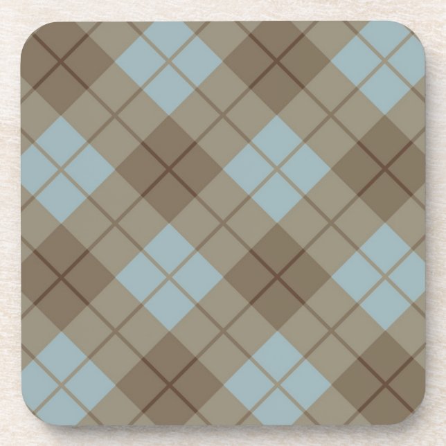 Bias Plaid in Blue and Brown Coaster (Front)