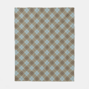 Bias Plaid in Blue and Brown Fleece Blanket