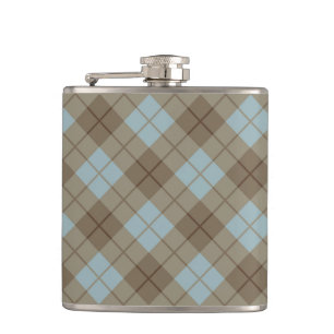 Bias Plaid in Blue and Brown Hip Flask