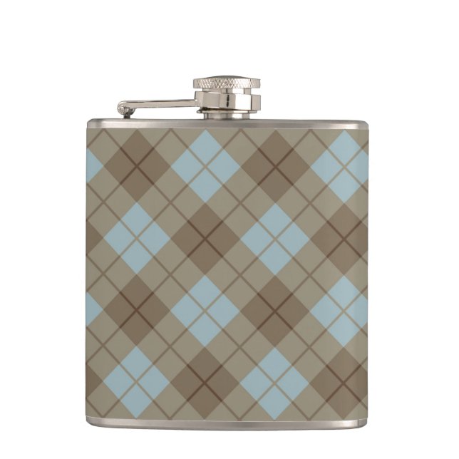 Bias Plaid in Blue and Brown Hip Flask (Front)