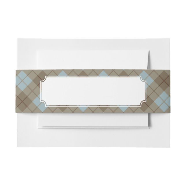 Bias Plaid in Blue and Brown Invitation Belly Band (Front Example)