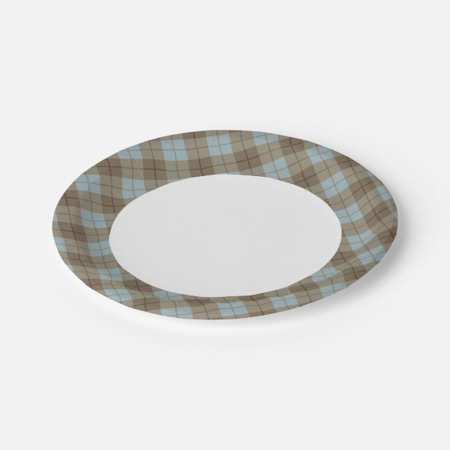 Bias Plaid in Blue and Brown Paper Plate (Angled)