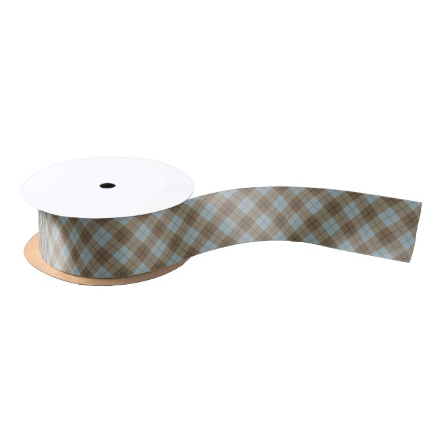 Bias Plaid in Blue and Brown Satin Ribbon (Spool)