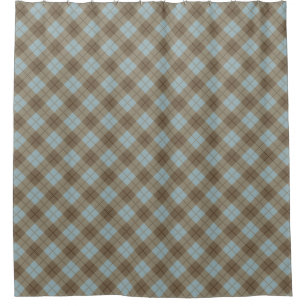 Bias Plaid in Blue and Brown Shower Curtain