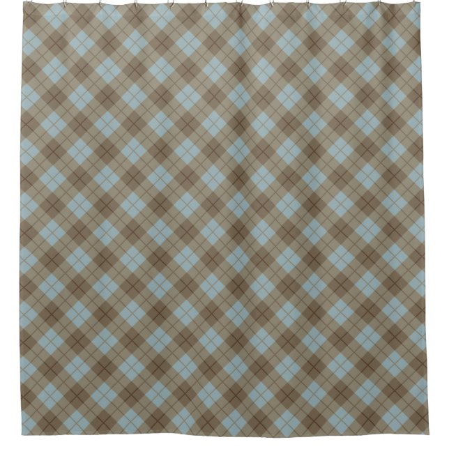 Bias Plaid in Blue and Brown Shower Curtain (Front)